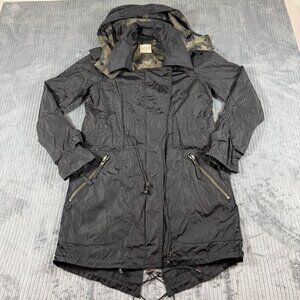 SAM. New York Noho Black Lightweight Trench Coat Camo Rain Coat Womens S Drawstr